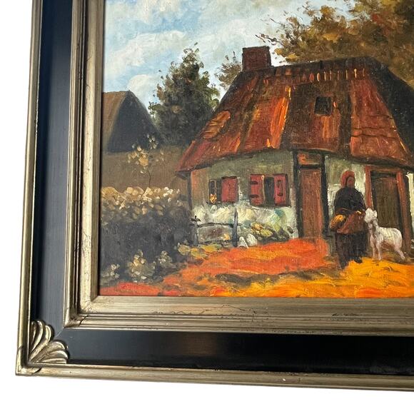 Vincent Van Gogh Cottage and Woman with Goat Pre-Framed Canvas Oil Painting - Picture 5 of 12